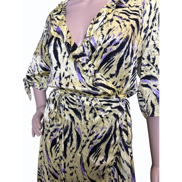 NWT‎ ESQUALO Wrap Dress Zebra Print Yellow Black  Size 8, Ruffle Feminine - Picture 8 of 16